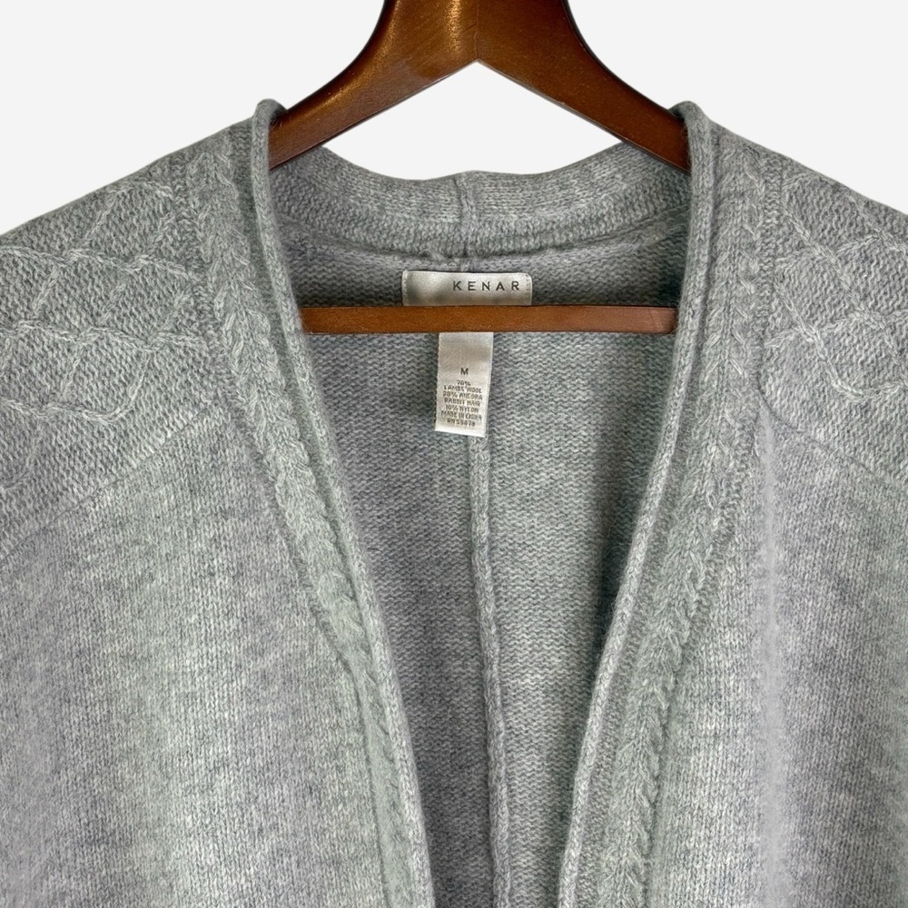 VTG Kenar Open Front Cardigan M Wool Angora Heather Gray Pockets Short Sleeve - Picture 2 of 12